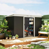 Outsunny 9ft x 4ft Metal Garden Shed, Outdoor Tool House with Foundation Kit, Ventilations and Double Doors, Dark Grey