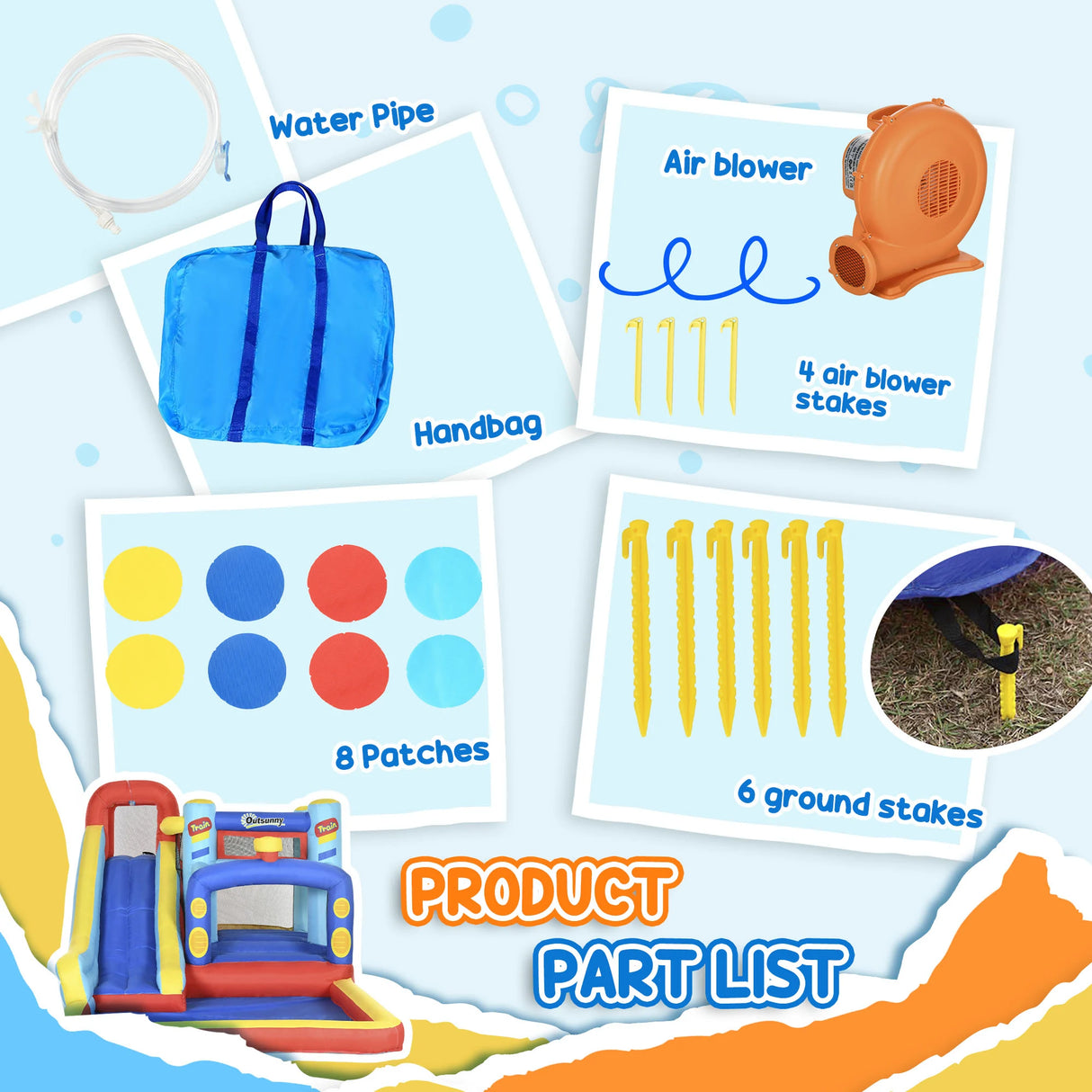 Outsunny 4-in-1 Bouncy Castle, with Slide, Trampoline, Climbing Wall, Blower, Multicoloured