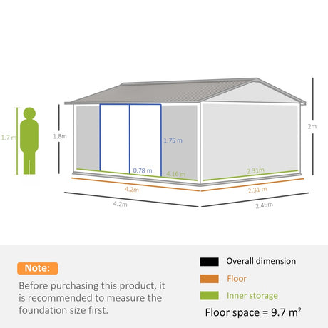 Outsunny 14 x 8ft Outdoor Garden Metal Storage Shed with Lockable Door, Tool Storage Box for Garden, Patio and Lawn, Grey