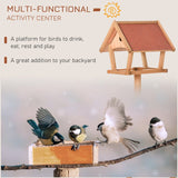 PawHut Wooden Bird Table Freestanding Feeding  Station for Garden Outside ,139H cm, Natural