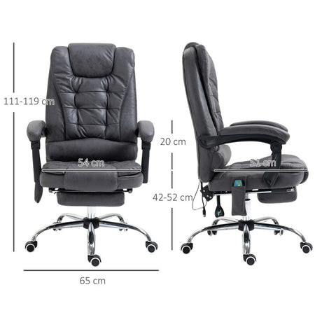 Vinsetto Heated 6 Points Vibration Massage Executive Office Chair Adjustable Swivel Ergonomic High Back Desk Chair Recliner with Footrest Dark Grey