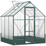 Outsunny 6x6 FT Polycarbonate Greenhouse with Base and Raised Bed, Walk-in Greenhouse with Aluminium Frame, Temperature Controlled Window, Foundation for Plants, Flowers, Vegetable