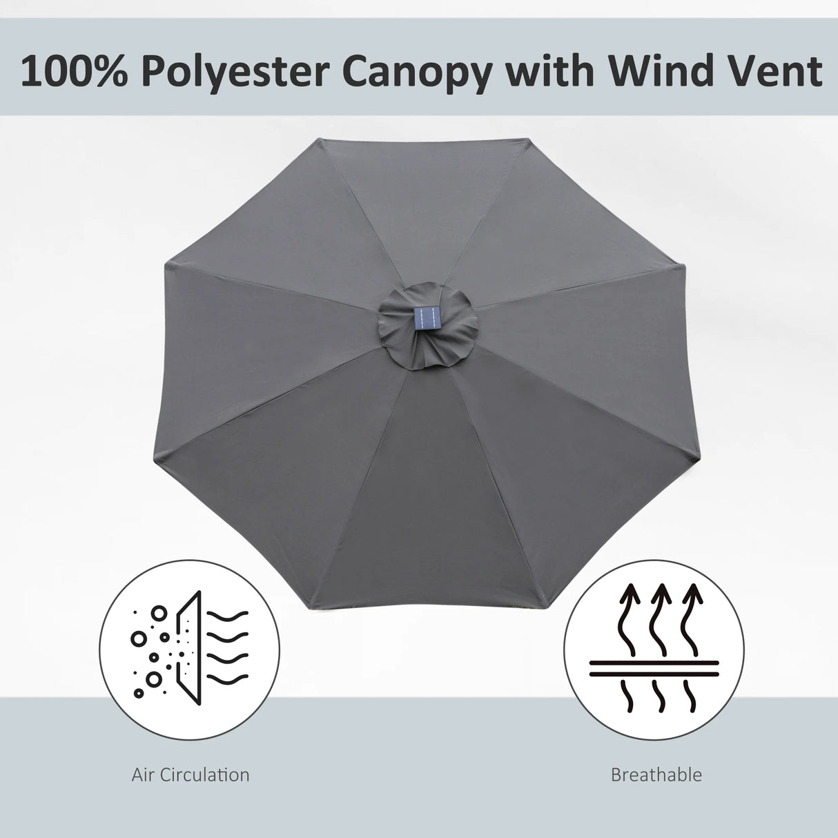 Outsunny 2.7m Garden Parasol Sun Umbrella w/ LED Solar Light Angled Canopy Grey