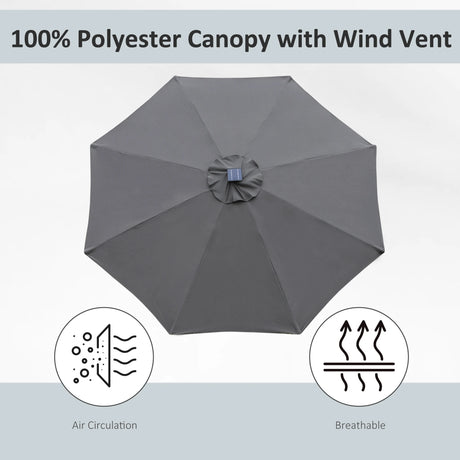 Outsunny 2.7m Garden Parasol Sun Umbrella w/ LED Solar Light Angled Canopy Grey