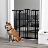 PawHut Pressure Fit Dog Stair Gate No Drilling Safety Gate Auto Close for Doorways, Hallways, 74-94cm Adjustable, 94cm Tall, Black