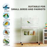 PawHut Bird Cage with Divider, 4 Wooden Perches, Slide Out Tray, 4 Feeders, for Budgie, Lovebird, Canary, 76 x 46 x 116cm White