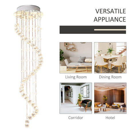 HOMCOM Modern Crystal Chandelier Ceiling Light Pendant Lamp Chrome Finish Glass Droplets New, 30 x 120cm
