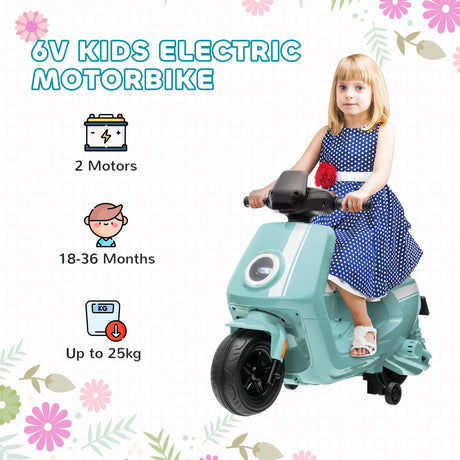 AIYAPLAY 6V Ride on Motorbike, Kids Electric Motorbike w/ Headlights, Music, Training Wheels, for Ages 18-36 Months, Green