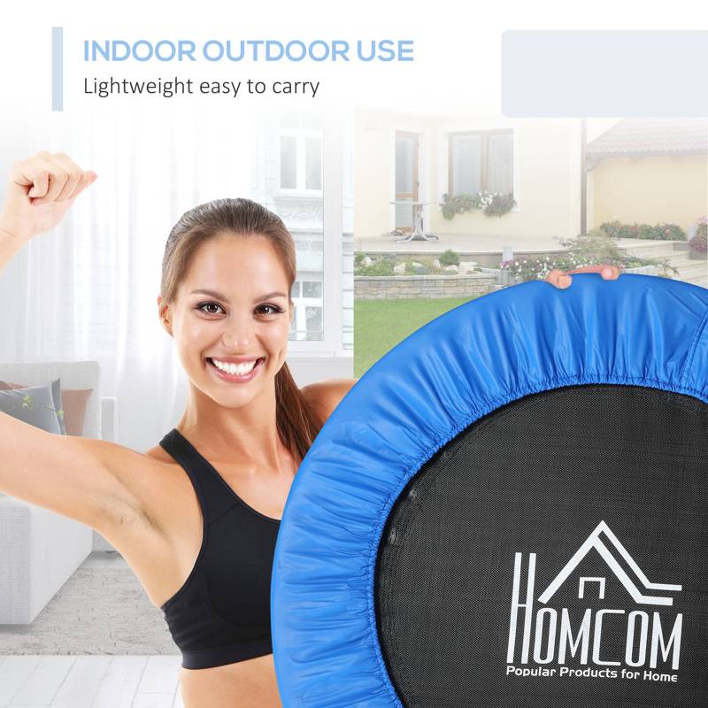 HOMCOM Φ96cm Mini Fitness Trampoline Home Gym Yoga Exercise Rebounder Indoor Outdoor Jumper with Safety Pad, Support Up to 100 KG, Blue and Black