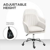 HOMCOM Velvet-Feel Office Chair with Adjustable Height and Wheels - Cream White