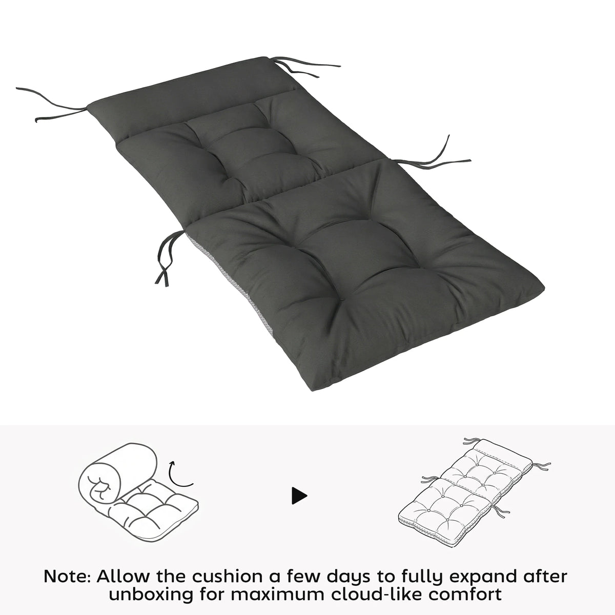 Outsunny Patio Chair Cushions Set of 4, Waterproof Non-Slip Lounge Chair Cushions, 112x53cm, Dark Grey