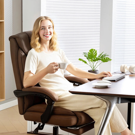 HOMCOM 155 Reclining Faux Leather Swivel Office Chair - Brown