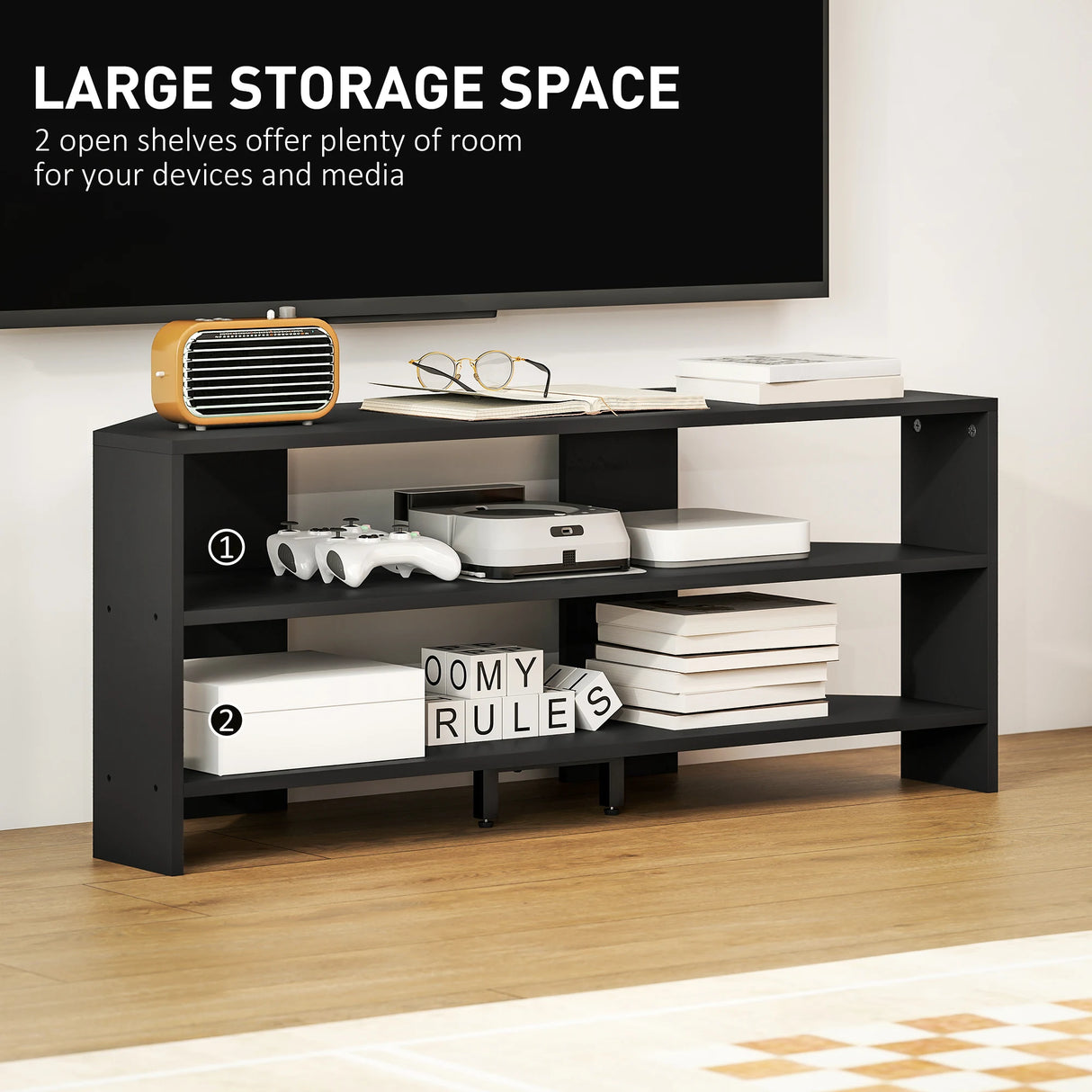 HOMCOM Corner TV Stand with 2 Open Shelves for 47 Inch TV - Black