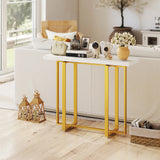 HOMCOM Console Table with Faux Marble Top, 100 cm Narrow Entryway Table with Anti-tipping Device, Steel Frame, White