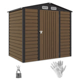 Outsunny 4 x 6ft Galvanised Steel Garden Shed, with Lock and Gloves - Oak
