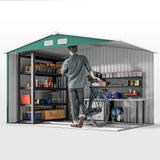 Outsunny 9 x 6ft Metal Garden Shed, Outdoor Storage Tool House with Ventilation Slots, Foundation Kit and Lockable Double Doors, Green