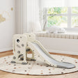 AIYAPLAY 3 in 1 Kids Slide with Climber, Basketball Hoop and Ball, Foldable Indoor Toddler Slide for Ages 2-5, Cream White