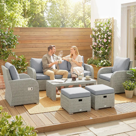 Outsunny Six-piece Rattan Garden Furniture Set with Reclining Armchairs - Dark Grey