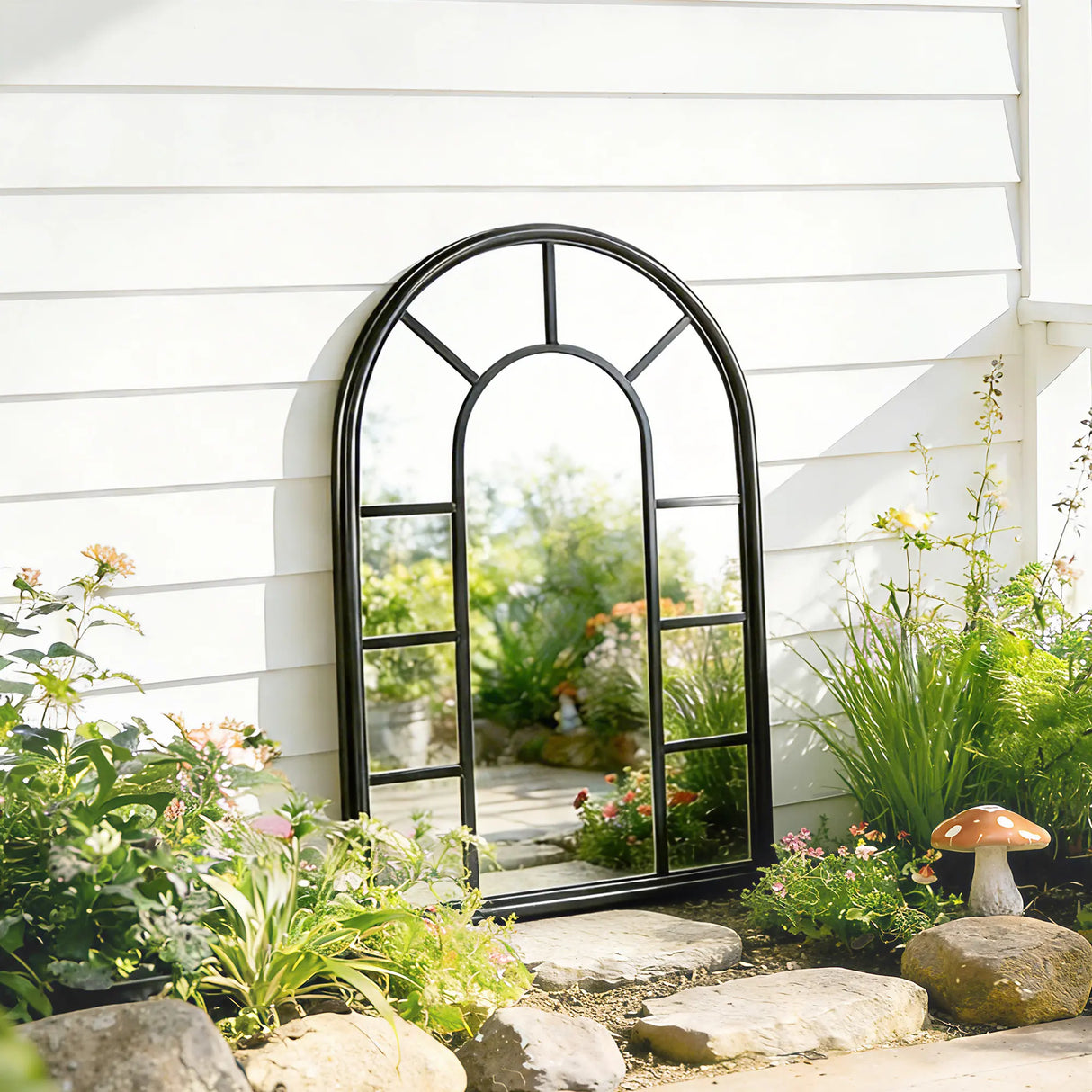 Outsunny Arched Mirror, Shatterproof Acrylic Windowpane Wall Mounted Mirror with Robust Metal Frame, 71 x 51 cm, Black