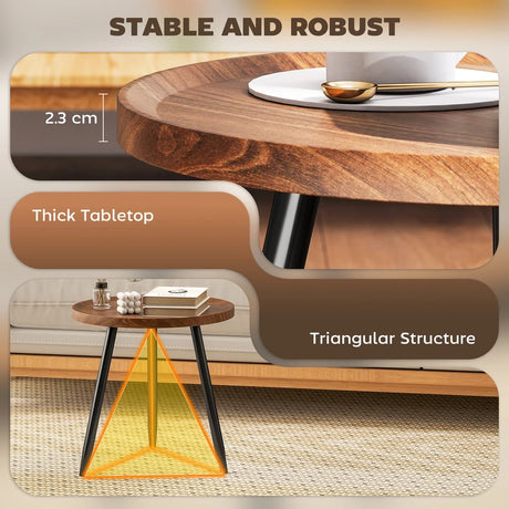 HOMCOM Modern Round Coffee Table with Steel Frame for Small Space, Sofa Beside, Living Room, Bedroom, Chestnut Wood Effect