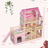 AIYAPLAY 3 Levels Dolls House Play Set with 13 Wooden Furniture Pieces and Accessories,