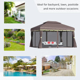 Outsunny 3 x 4m Aluminium Garden Gazebo, Marquee Canopy Shelter Pavilion Party Tent with Nets and Curtains for Garden and Deck, Coffee