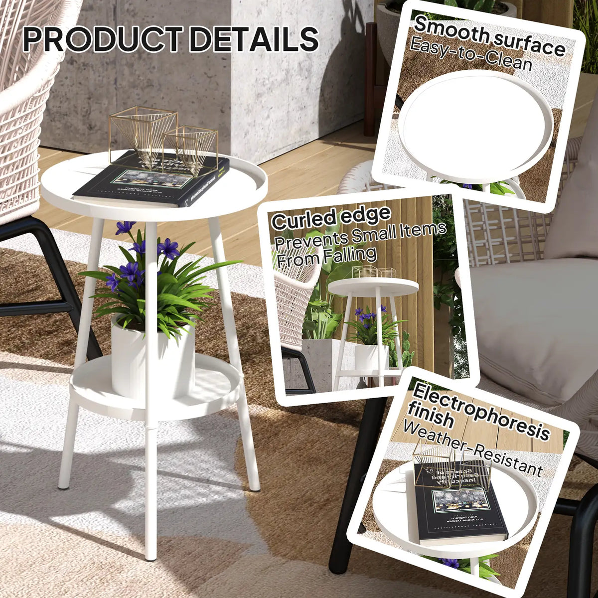 Outsunny Two-Tier Metal Garden Table - White