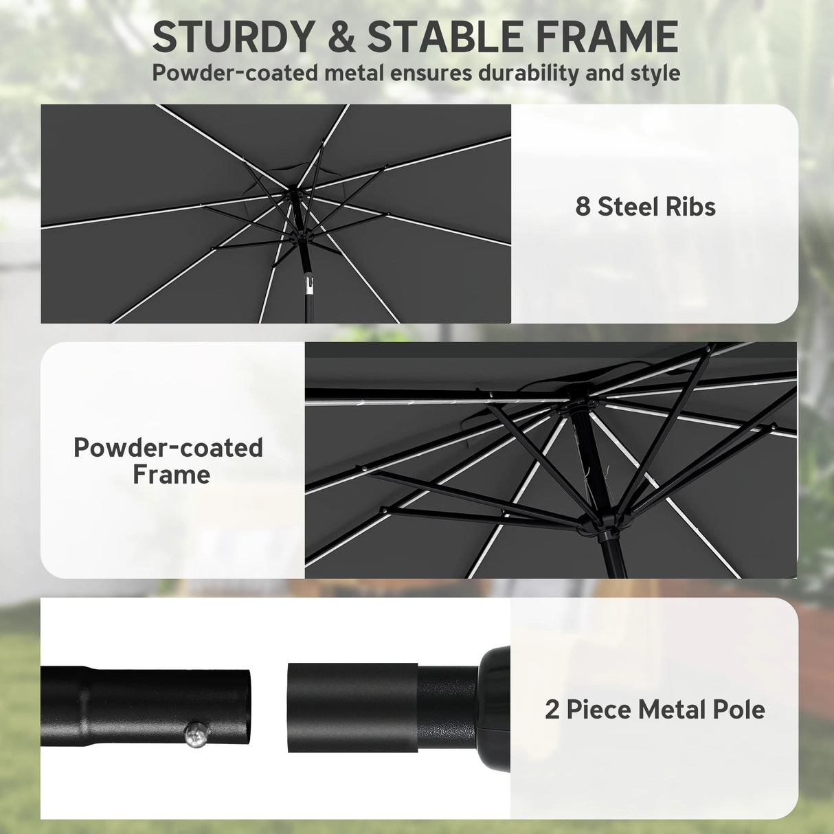 Outsunny 3 m Garden Parasol Umbrella with 112 Solar Powered LED Lights, Patio Umbrella with Crank Handle, Grey