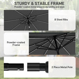 Outsunny 3 m Garden Parasol Umbrella with 112 Solar Powered LED Lights, Patio Umbrella with Crank Handle, Grey