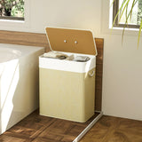 HOMCOM Double Laundry Basket with Lid, 100L Bamboo Laundry Hamper with Rope Handles, Washing Basket with Removable Liner for Bathroom, Bedroom, Cream White