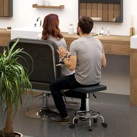 HOMCOM Faux Leather Padded Salon Stool - Black