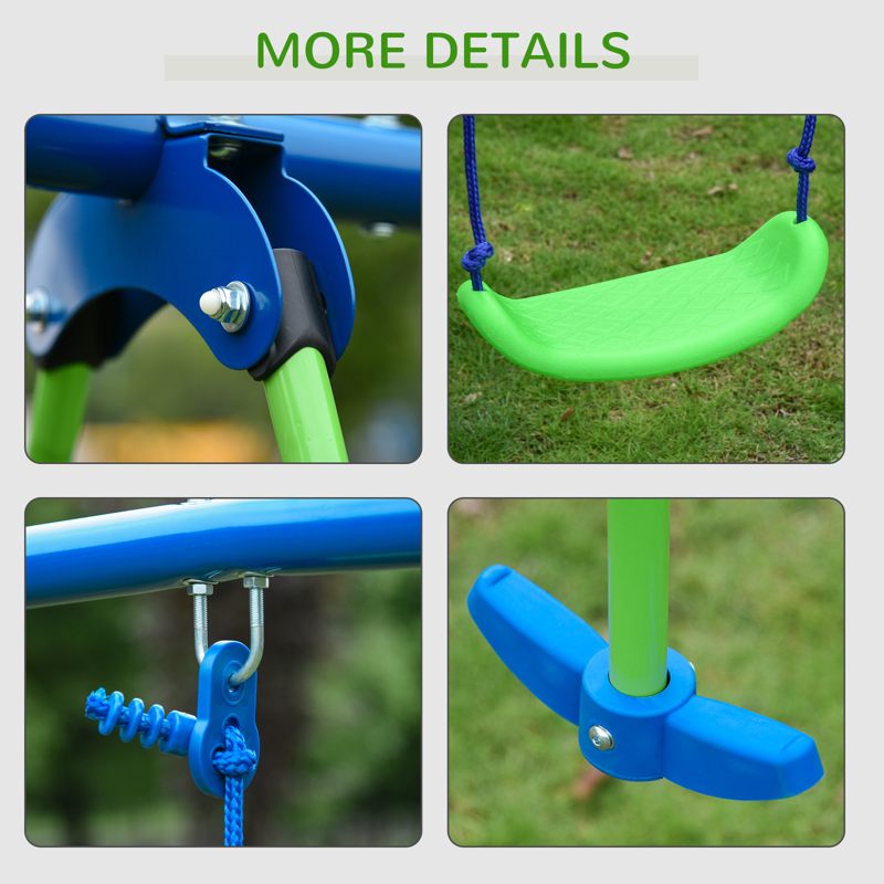 Outsunny Metal Garden Swing Set Height Adjustable Children Outdoor Backyard Play Set for Toddlers Over 3 Years Old, Green