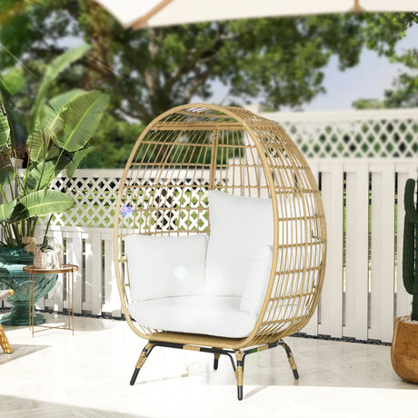 Outsunny Rattan Egg Chair with Cushions and Pillows, Khaki