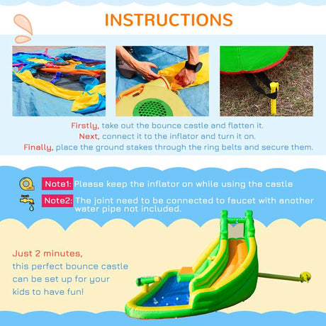 Outsunny 5 in 1 Kids Bouncy Castle Large Crocodile Style Inflatable House Slide Basket Water Pool Gun Climbing Wall with Blower Carrybag for Kids Age 3-8, 3.85 x 2.85 x 2.25m