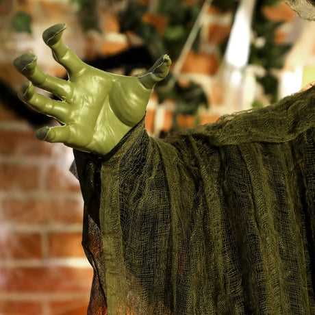 Outsunny 170 cm Life Size Hanging Halloween Animated Witch with Glowing LED Eyes, Spooky Witch Scary Halloween Decorations, Battery Operated, Indoor Party Props