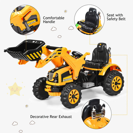 12V Battery Powered Kids Ride on Excavator with Horn and Safety Belt-Yellow
