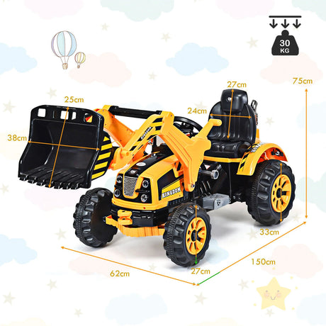 12V Battery Powered Kids Ride on Excavator with Horn and Safety Belt-Yellow