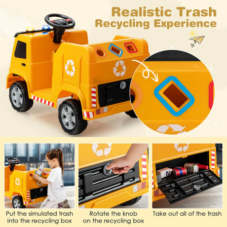 12V Kids Ride-on Garbage Truck with Warning Lights-Yellow