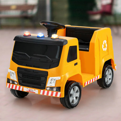 12V Kids Ride-on Garbage Truck with Warning Lights-Yellow
