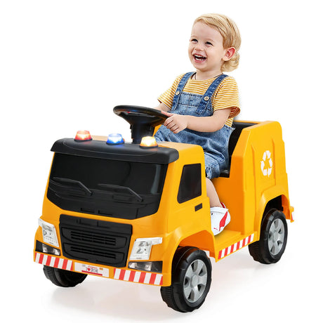 12V Kids Ride-on Garbage Truck with Warning Lights-Yellow