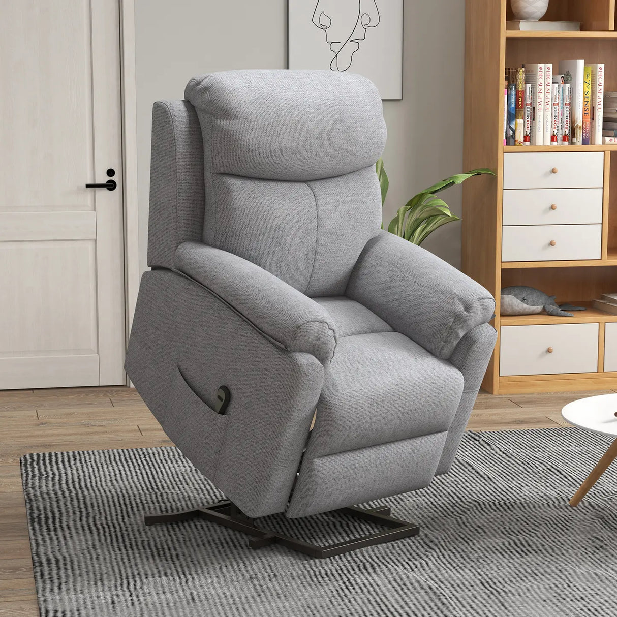 HOMCOM Power Lift Recliner Chair, Electric Lift Chair for Elderly, Overstuffed Linen Fabric Riser and Reclining Armchair with Remote Control, Side Pockets, for Living Room, Grey
