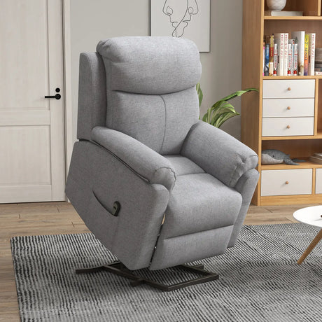 HOMCOM Power Lift Recliner Chair, Electric Lift Chair for Elderly, Overstuffed Linen Fabric Riser and Reclining Armchair with Remote Control, Side Pockets, for Living Room, Grey