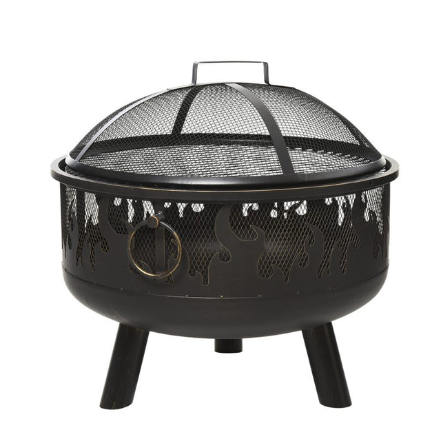 Outsunny Metal Firepit Bowl Outdoor 2-In-1 Round Fire Pit w/ Lid, Grill, Poker, Handles for Garden, Camping, BBQ, Bonfire, Wood Burning Stove, 61.5 x 61.5 x 52cm, Black