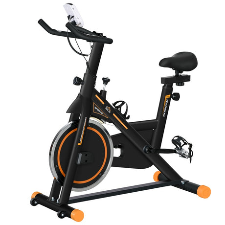 HOMCOM Exercise Bike, Indoor Cycling, with LCD Display, Heart Rate, Sensor - Black and Orange