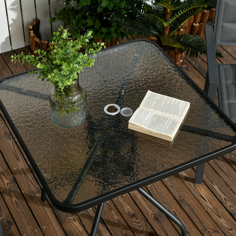 Outsunny Square Garden Dining Table with Tempered Glass Top & Umbrella Hole, 76 x 76 cm