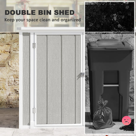 Outsunny 4.7 x 2.5FT Garden Shed, Lockable Outdoor Storage with Openable Lid, Small Shed for 2 Trash Cans, Tools, Patio, Light Grey