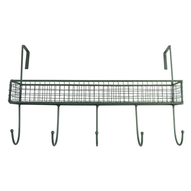 Mesh Over Door Shelf With 5 Hooks Green