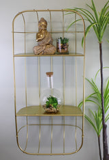 Gold Metal Wall Double Storage Shelf, Basket Design