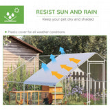 PawHut Chicken Walk-in Run, Galvanised Chicken Coop, Hen Poultry House Cage, Rabbit Hutch Pet Playpen Garden w/ Water-Resist Cover, 3 x 4 x 2m