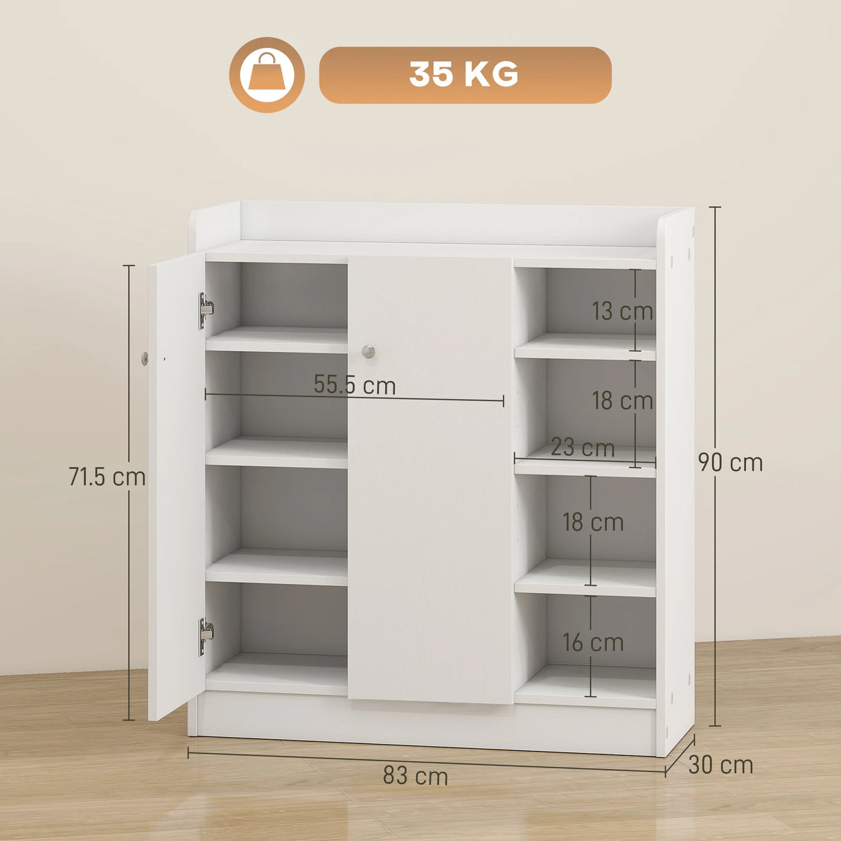 HOMCOM Shoe Storage Cabinet  Two Doors w/ Adjustable 4 Shelves Cupboard Footwear Rack Stand Organiser Hallway White